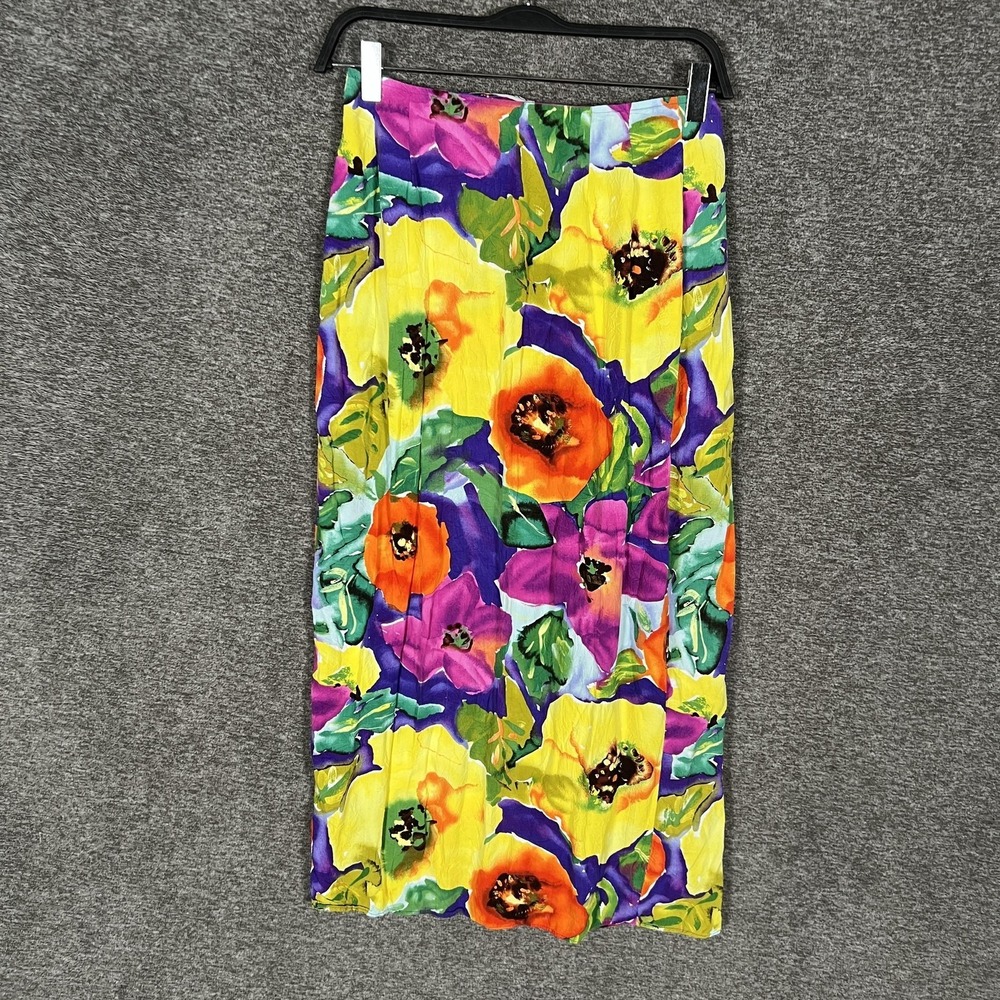 Jams‎ World Skirt Womens Small Multicolor Poppy Floral Wrap Rayon Hawaii USA - Picture 8 of 9
